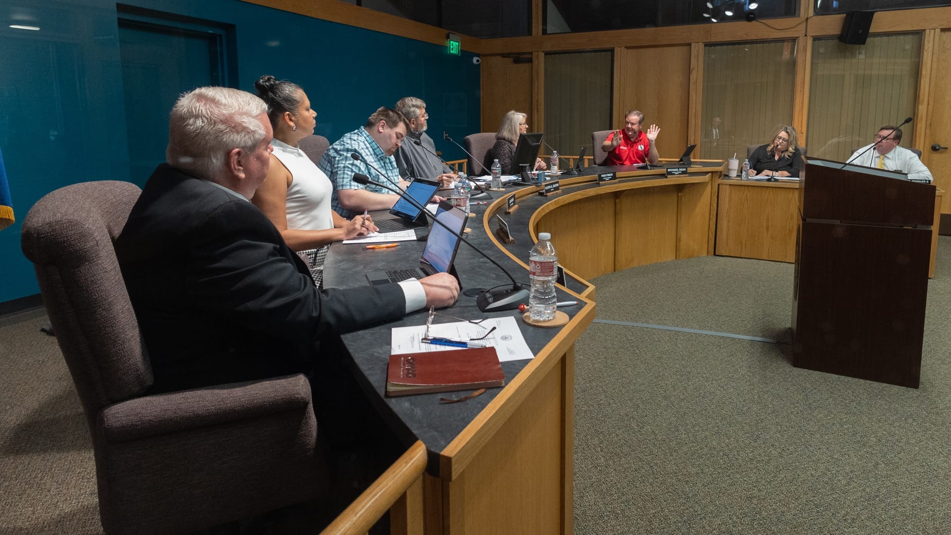 Del City council podium at City Hall.